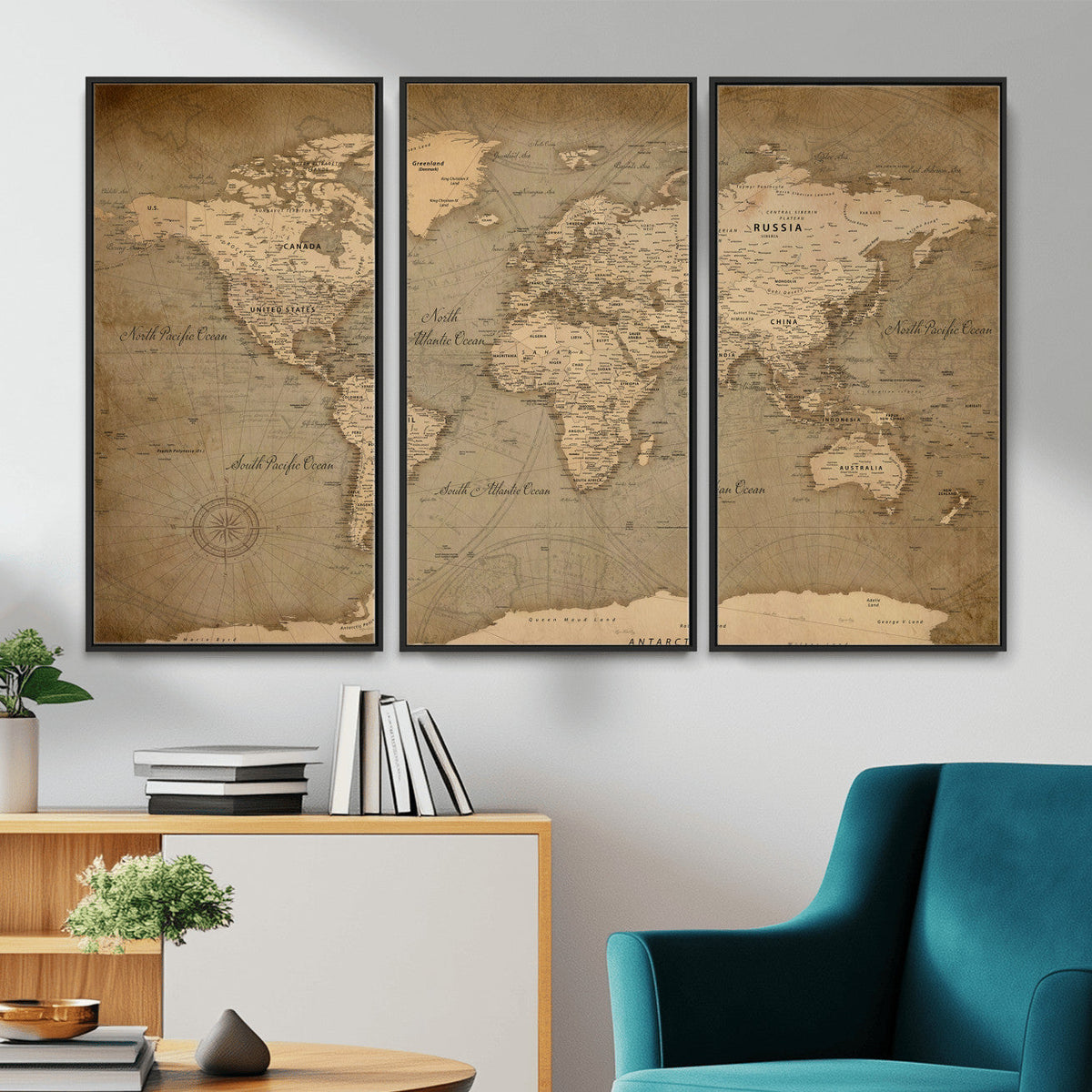 Dark World Map Canvas Print | Framed Travel Map Wall Art