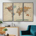 Vintage World Map Canvas Wall Art Print | Framed Modern World Map