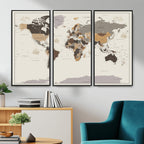 Custom Beige Modern Push Pin World Map Canvas Print, Places Visited Tracker, Bedroom and Study Decor