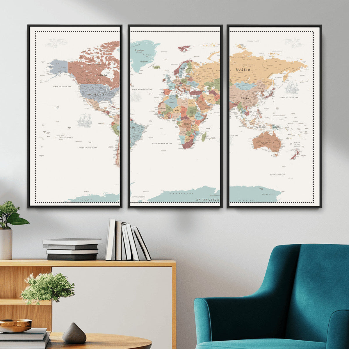 Pastel Colors World Map Wall Art Canvas Print