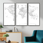 World Map Canvas Print, Framed Modern Detailed Map of the World for Home or Office