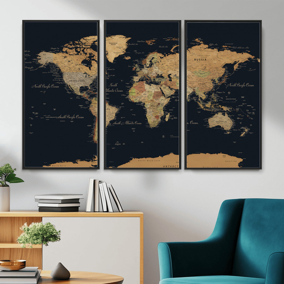 Vintage World Map Earth Globe Countries Oceans Continents