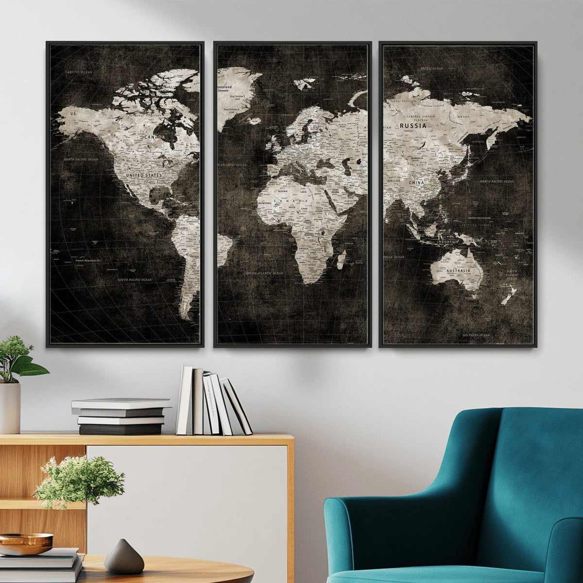 Vintage World Map Wall Art Canvas Print | Framed Large Map Wall Art