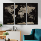 Detailed World Map Wall Art Print | Large Framed World Map Canvas