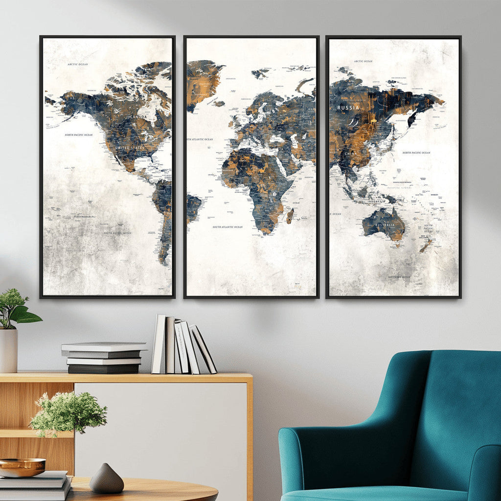 World Map Wall Art Canvas Print for Office Wall Decor