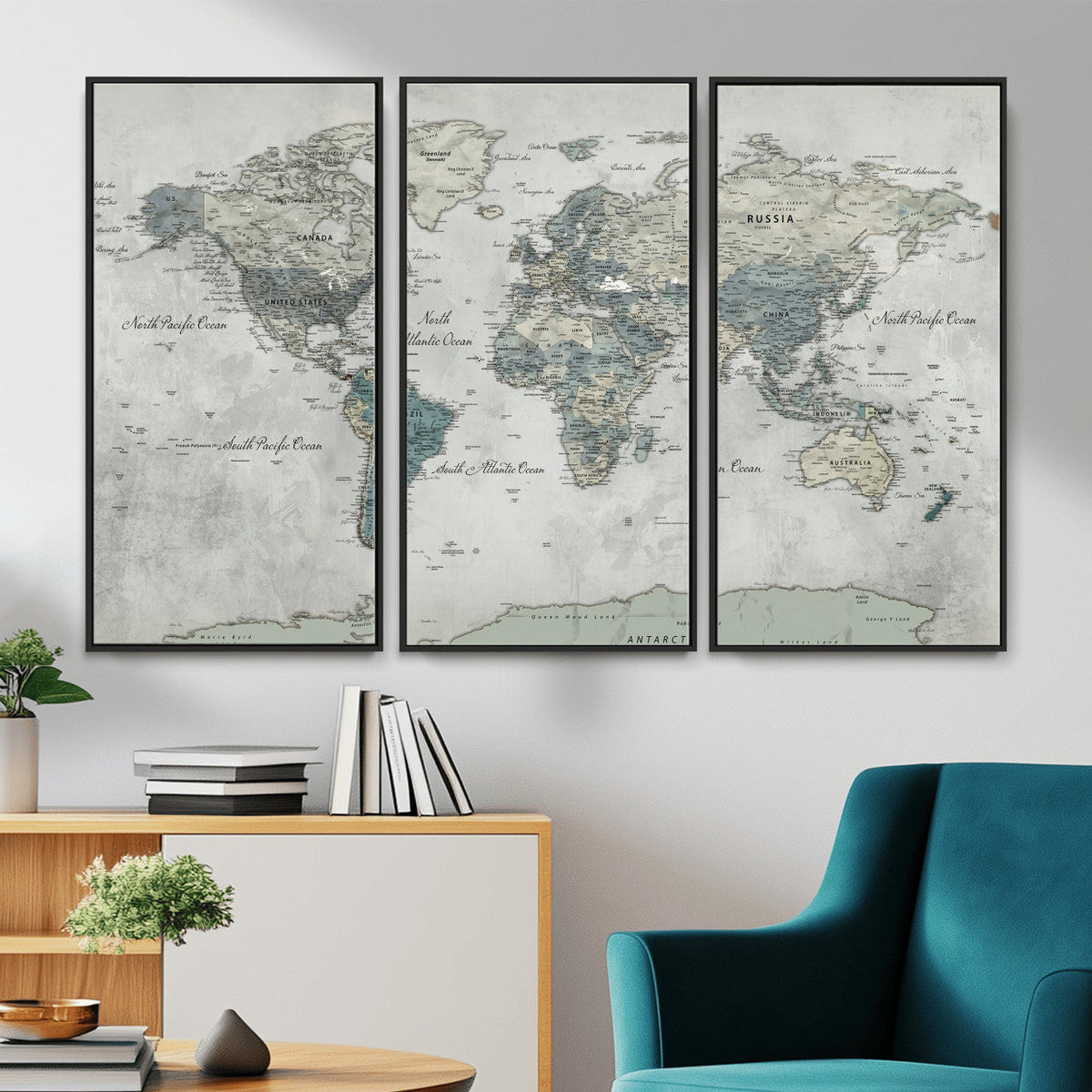 Neutral Vintage World Map Canvas Wall Art Print, Classic Map Artwork