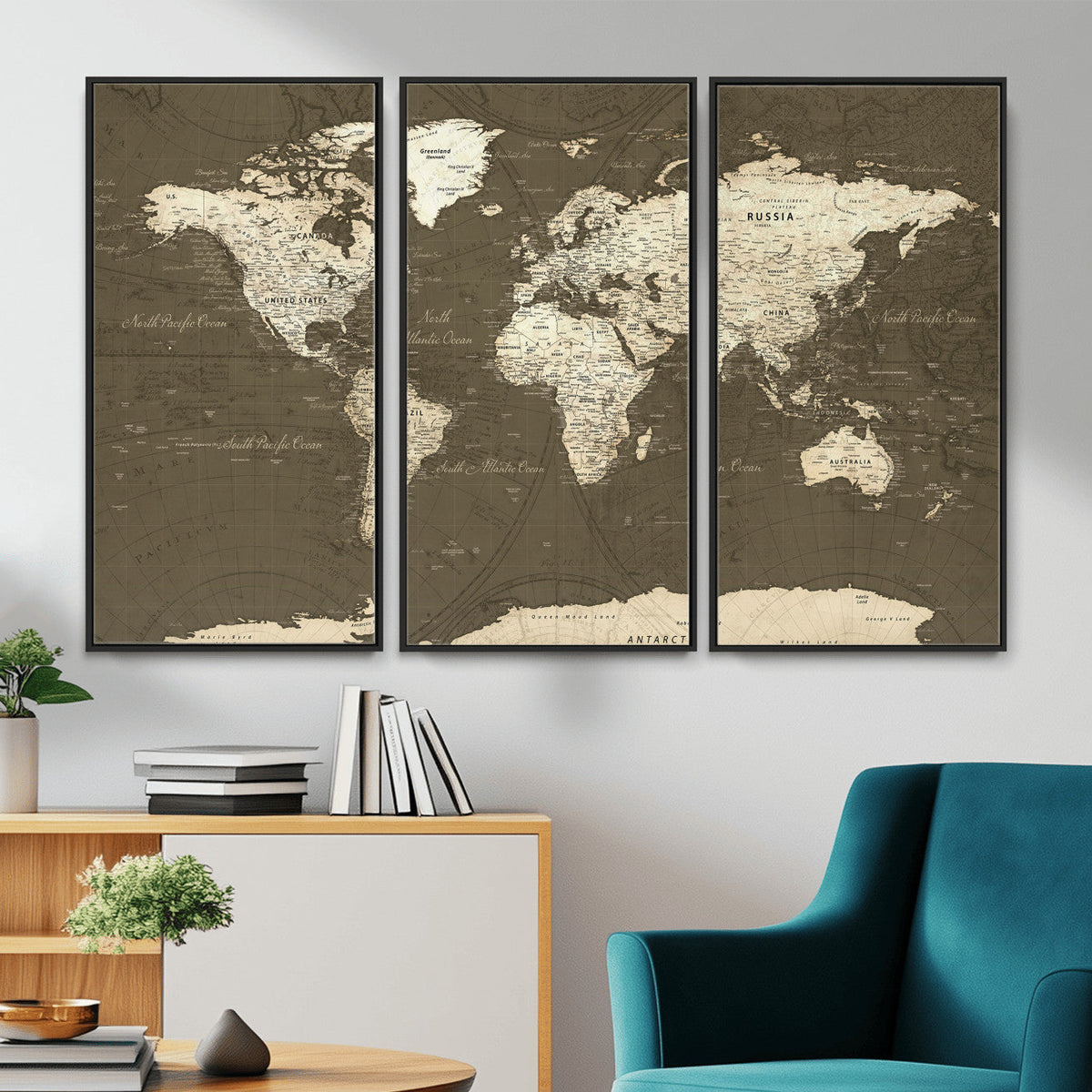 Vintage World Map Canvas Print | Framed Travel Map Wall Art for Couples