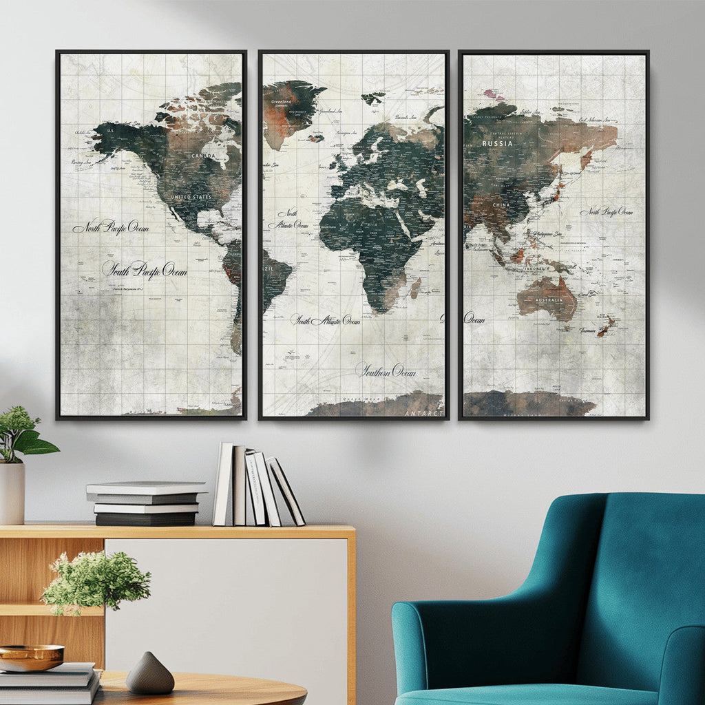 World Map Canvas Print | Framed Travel Map Wall Art for Couples