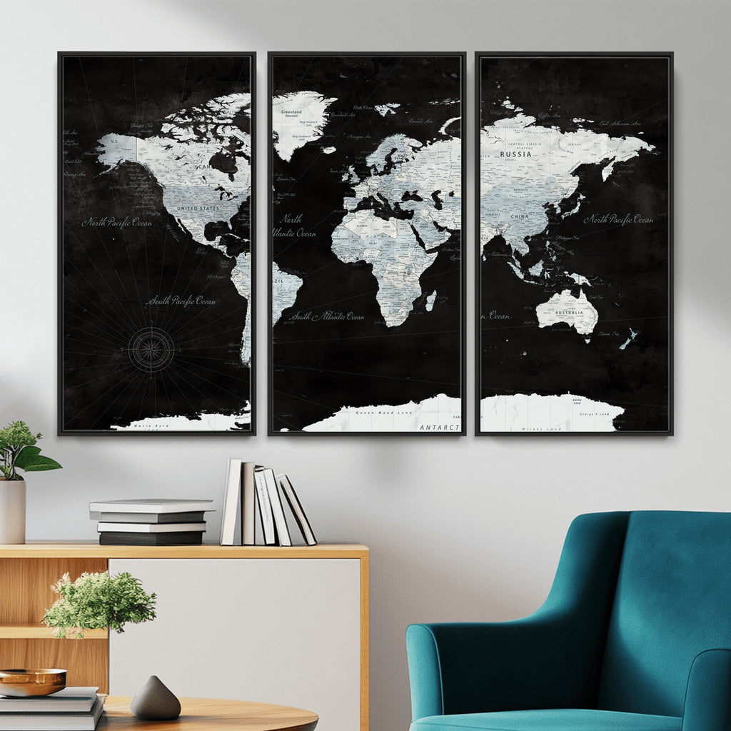 World Map Canvas Print | Framed Push Pin Wall Art, Color Splash Travel Map