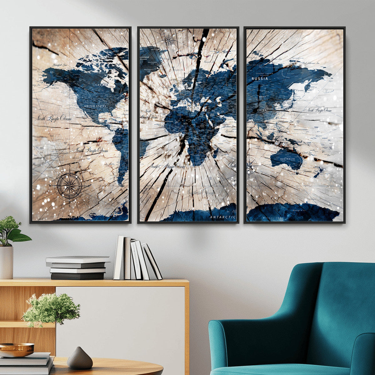 Rustic World Map Canvas Print | Framed Wall Art for Couples