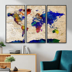 Watercolor World Map Canvas Print | Framed Wall Art for Couples