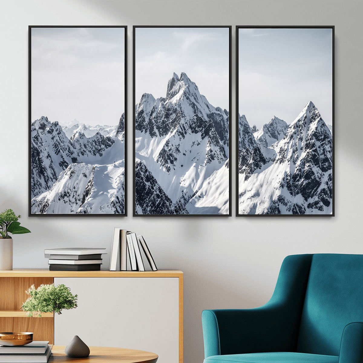 Snowy Mountain Range Canvas Print, Alpine Peaks Landscape Wall Art