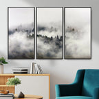 Foggy Forest Wall Art Canvas Print, Misty Pine Tree Landscape