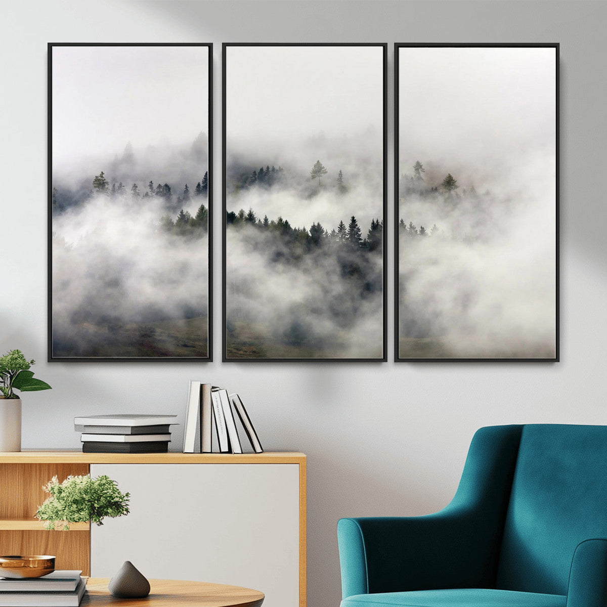Foggy Forest Wall Art Canvas Print, Misty Pine Tree Landscape