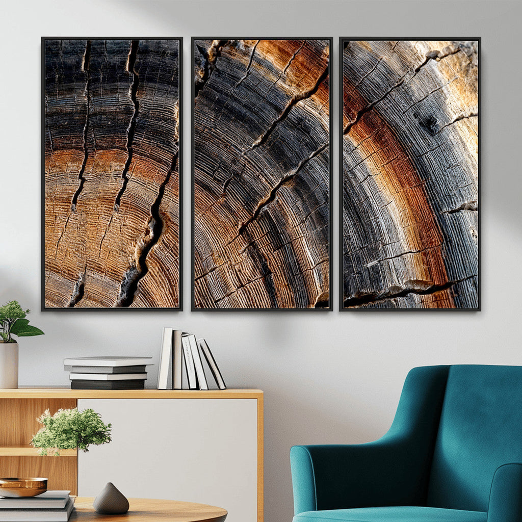 Abstract Tree Ring Wall Art Print, Natural Rustic Wood Grain Canvas