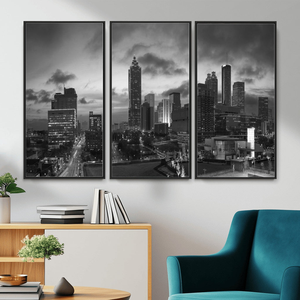 Atlanta Skyline Wall Art Canvas Print, Atlanta Downtown Night Cityscape