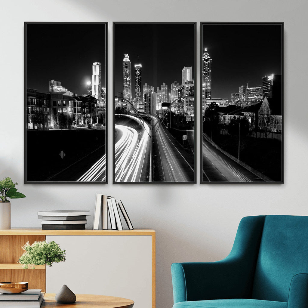 Atlanta Skyline Wall Art Canvas Print, Atlanta Downtown Night Cityscape