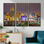 Baltimore Skyline Wall Art Canvas Print, Baltimore Downtown Night Cityscape