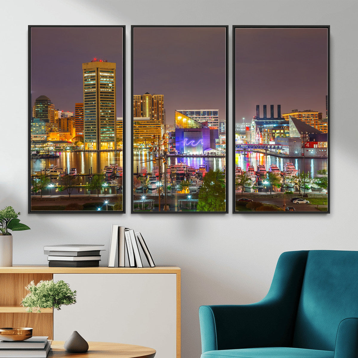 Baltimore Skyline Wall Art Canvas Print, Baltimore Downtown Night Cityscape