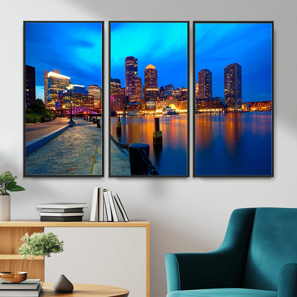 Boston Wall Art Canvas Print, Boston City Downtown Night Cityscape