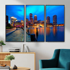 Boston Wall Art Canvas Print, Boston City Downtown Night Cityscape