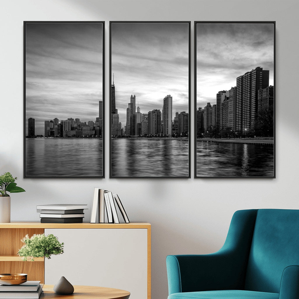Chicago Wall Art Canvas Print, Chicago City Downtown Night Cityscape
