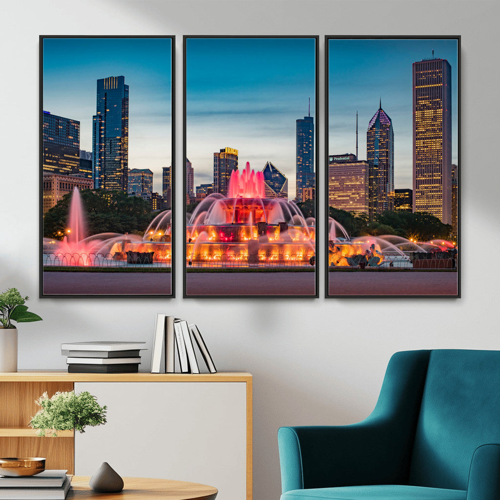 Chicago Wall Art Canvas Print - Chicago City Downtown Night Cityscape