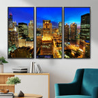 Chicago Wall Art Canvas Print - Chicago City Downtown Night Cityscape