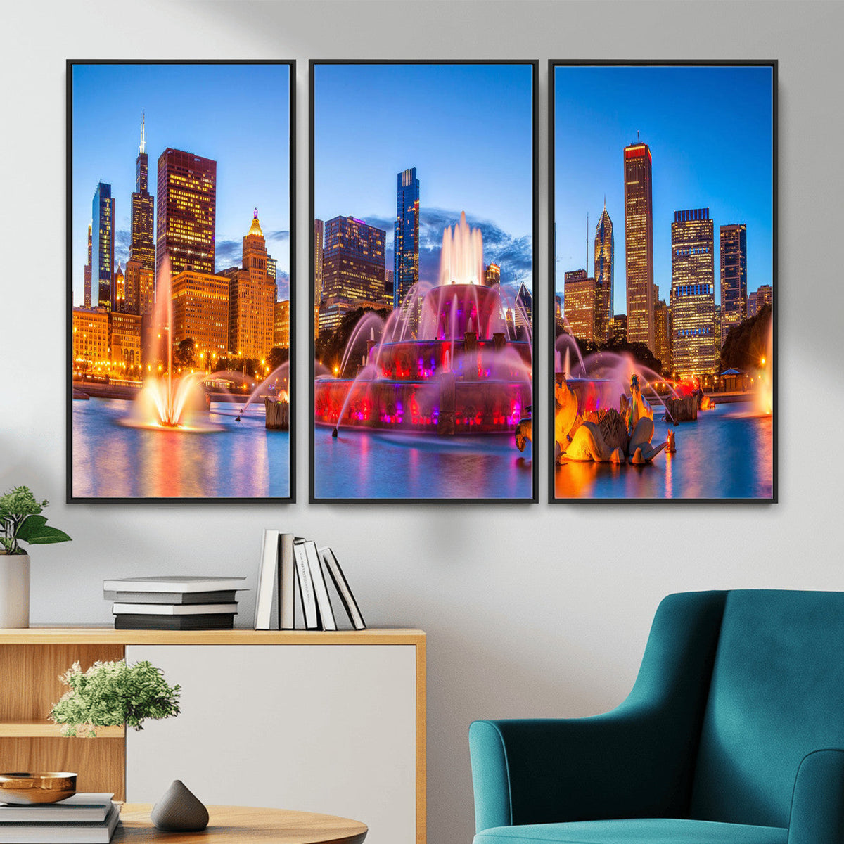 Chicago Wall Art Canvas Print, Chicago City Downtown Night Cityscape