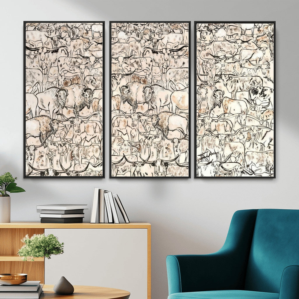 Abstract Bison Wall Art Canvas Print, Abstract Animal Art for Cabin Decor