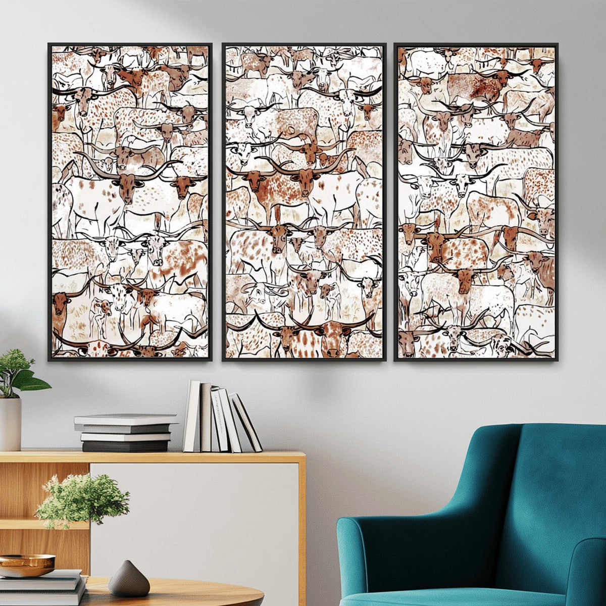 Abstract Longhorn Herd Wall Art Canvas Print