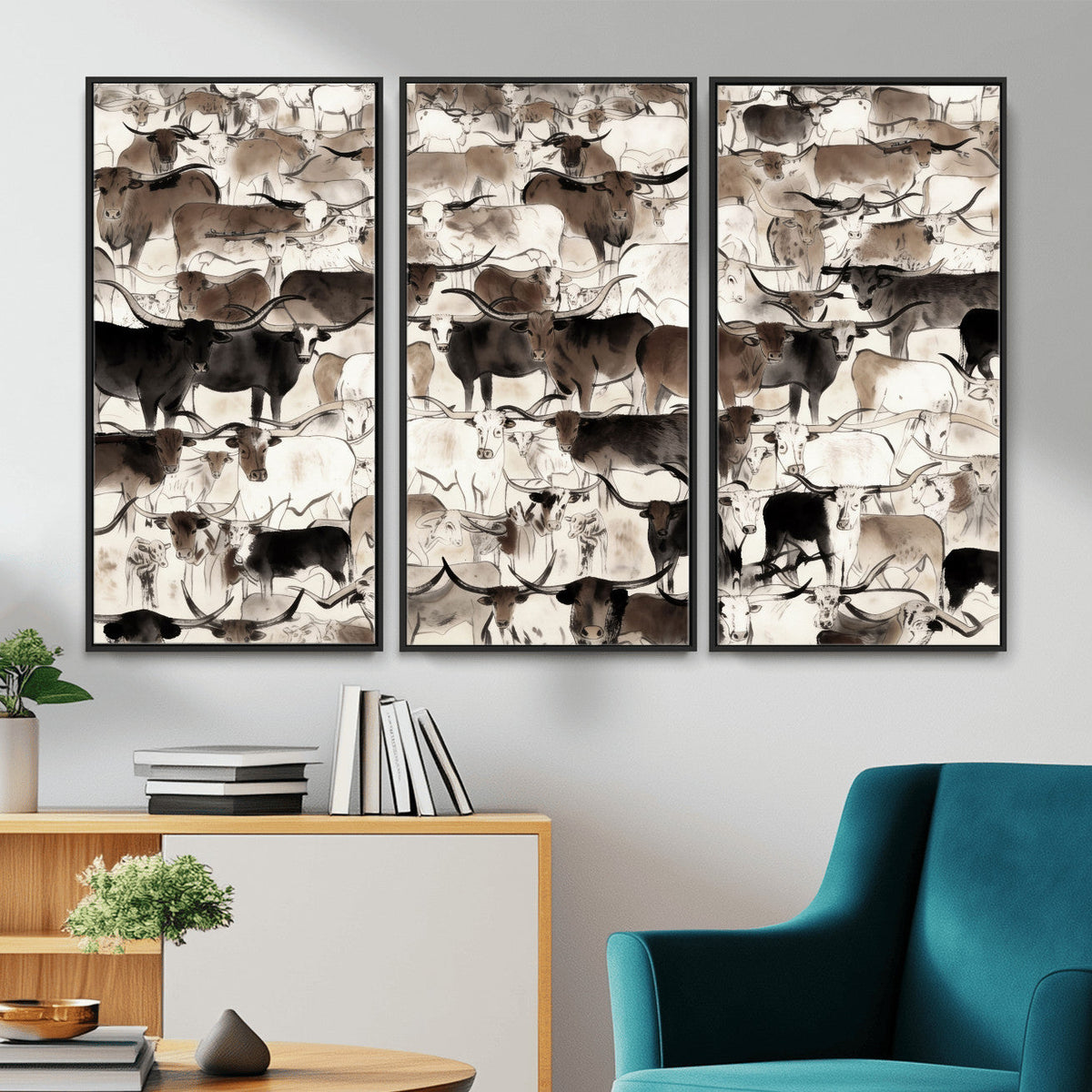 Abstract Texas Longhorn Print, Longhorn Herd Print
