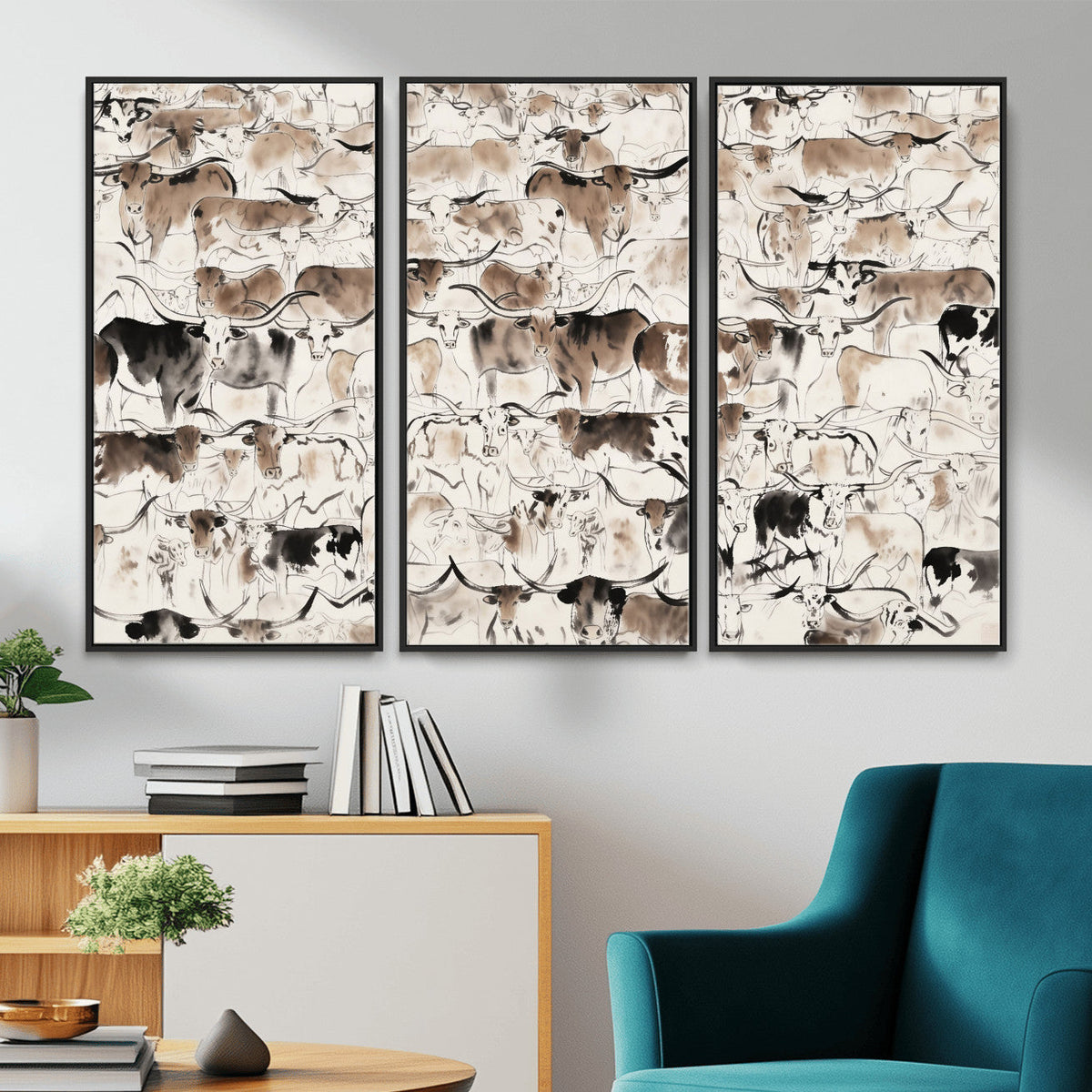 Abstract Texas Cow Canvas Print for Cabin and Western Home Decor