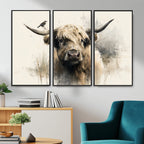 Abstract Highland Cow Wall Art Canvas Print, Rustic Farm Cattle Portrait