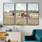 Texas Longhorn Cattle Wall Art Canvas Print, Western Ranch Landscape Decor