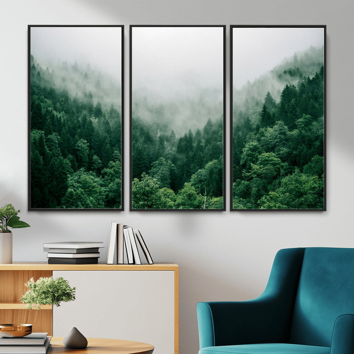 Misty Pine Forest Wall Art Canvas Print, Foggy Evergreen Landscape