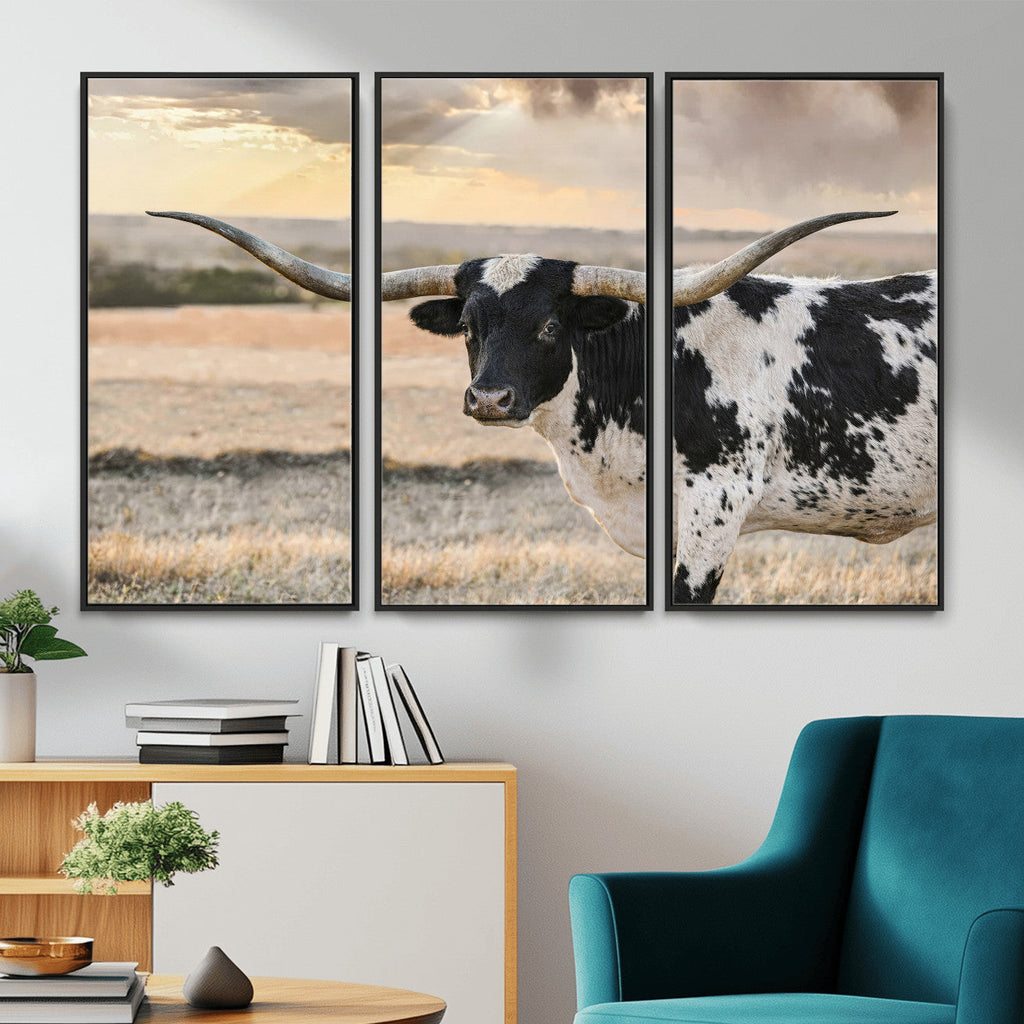 Texas Longhorn Bull Rustic Wall Art Canvas Print