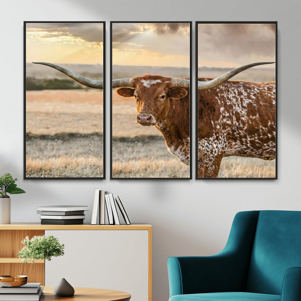 Texas Longhorn Wall Art Canvas Print, Western Ranch Bull Photography