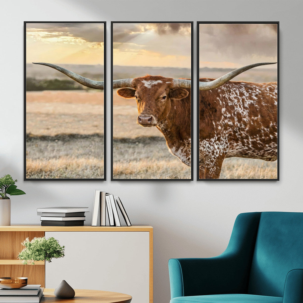 Texas Longhorn Wall Art Canvas Print, Western Ranch Bull Photography