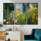 Gustav Klimt Boho Mountain Landscape Large Wall Art, Gold Sun and Flowers Print