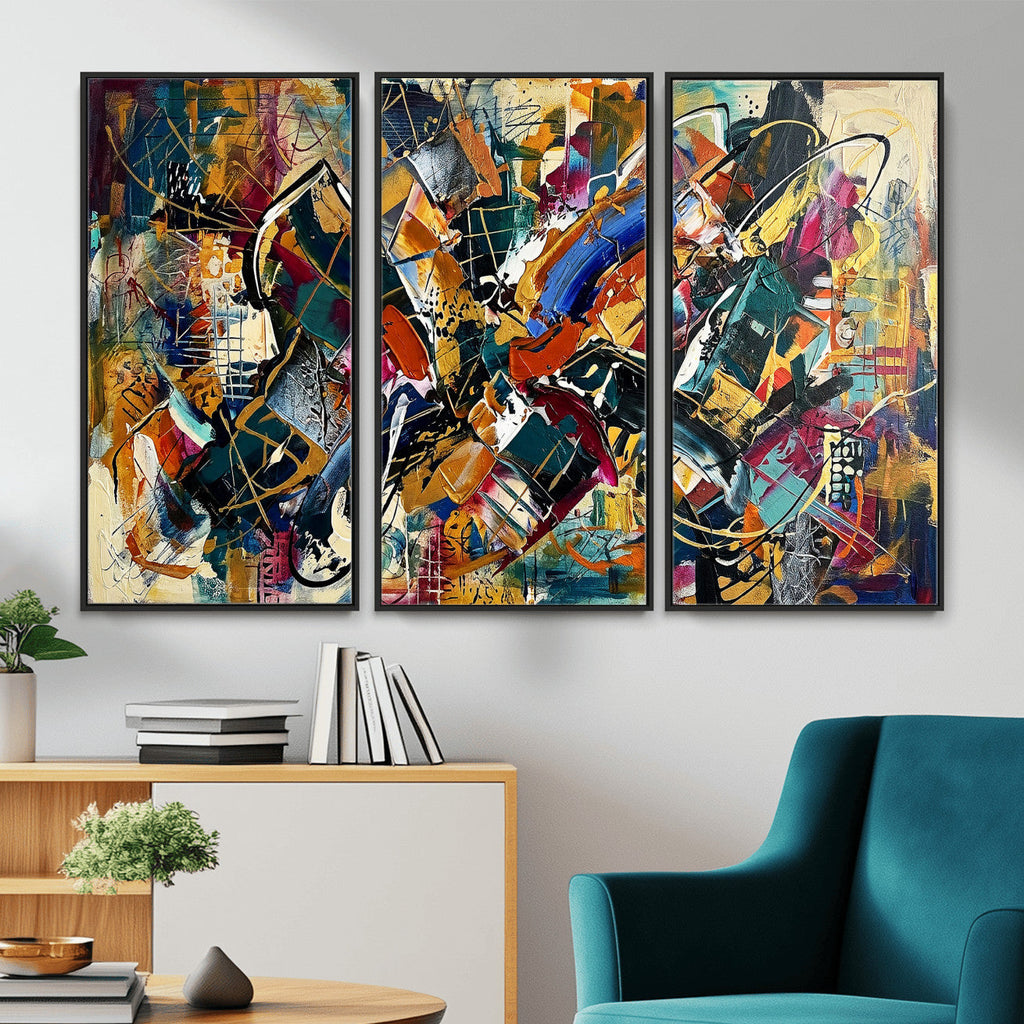 Geometric Abstract Wall Art Canvas Print, Orange Blue