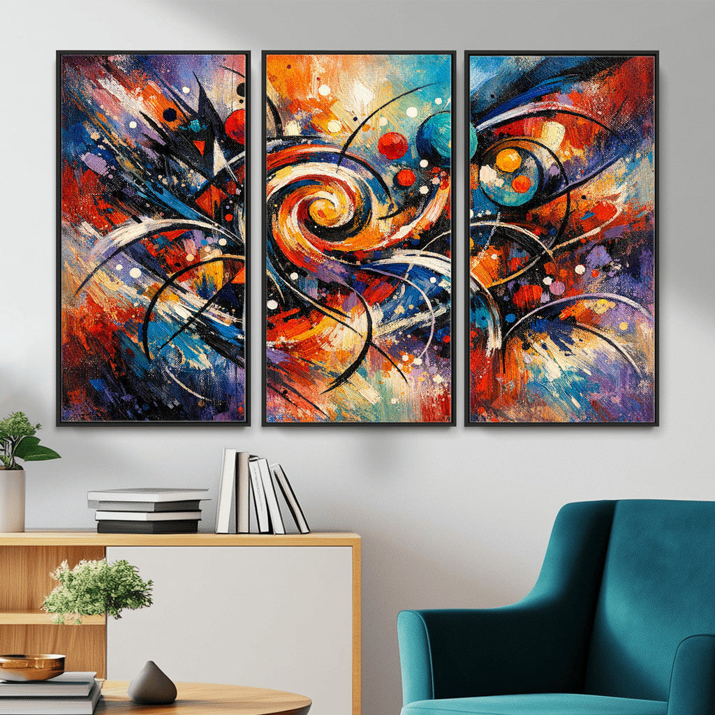 Geometric Abstract Wall Art Canvas Print, Orange Blue