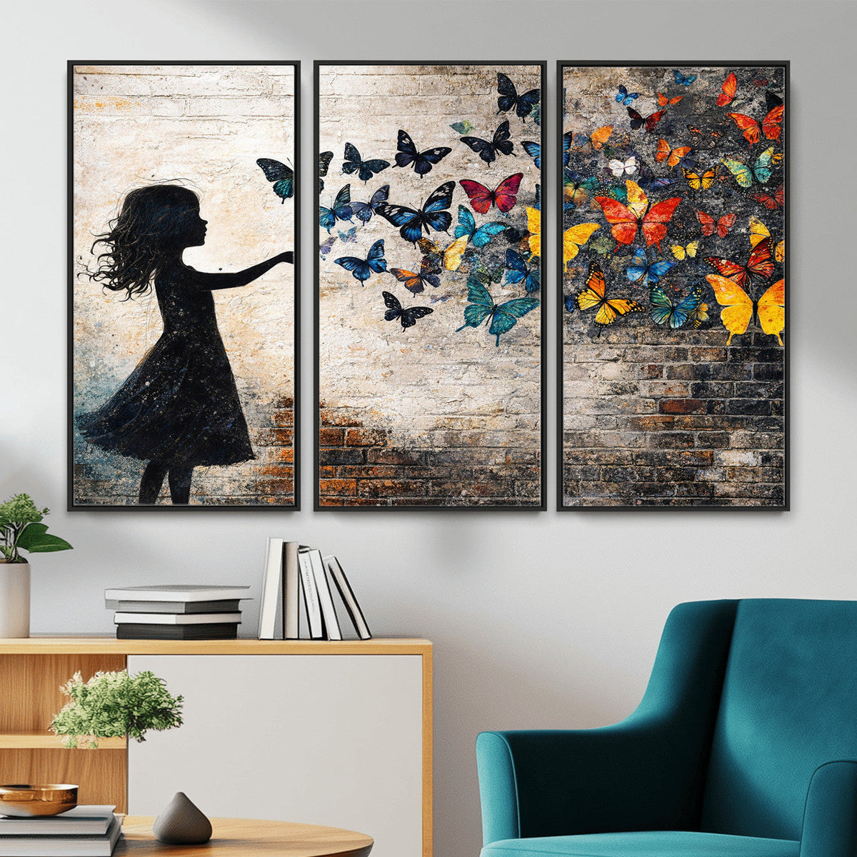 Banksy Butterfly Girl Wall Art Canvas Print, Framed Street Art