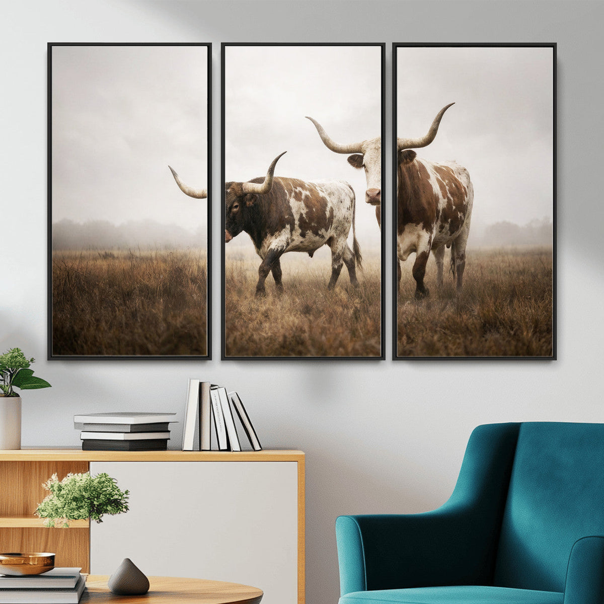 Texas Longhorn Canvas Wall Art Western Bull Desert, Rustic Farmhouse Wall Decor