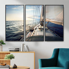 Sailboat Wall Art Canvas Print, Ocean Sunset Sailing Framed Artwork