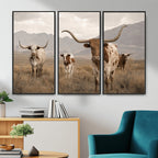 Rustic Texas Longhorn Cow Canvas Wall Art Print, Farm Animal Photography