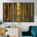 Gustav Klimt Style Forest Canvas Wall Art, Golden Forest Path Floral Art Nouveau Print