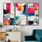 Blue Teal Abstract Canvas Wall Art, Modern Brushstroke Style Print, Navy Orange Contemporary Decor