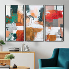 Blue Teal Abstract Canvas Wall Art, Modern Brushstroke Style Print, Navy Orange Contemporary Decor