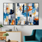 Blue Teal Abstract Canvas Wall Art, Modern Brushstroke Style Painting Print, Navy Orange Contemporary Decor